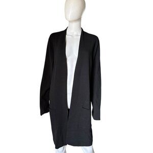 Eileen Fisher Wool Mid-Length Open Cardigan Black XL